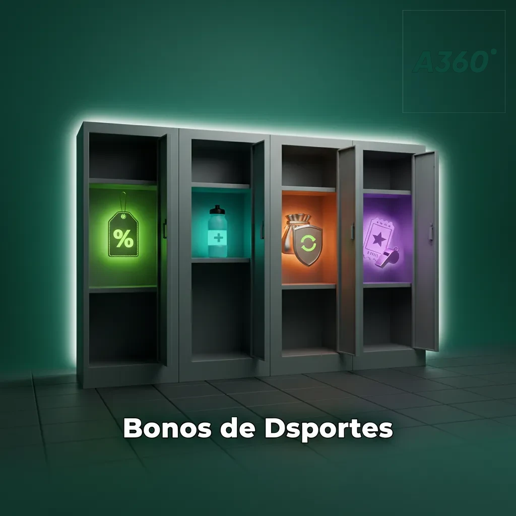 Bonos de Deportes: recarga 50% COP 200k, seguro en vivo 50k, mejora combinadas 50%, cashback 10%, apuesta gratis esports 20k.