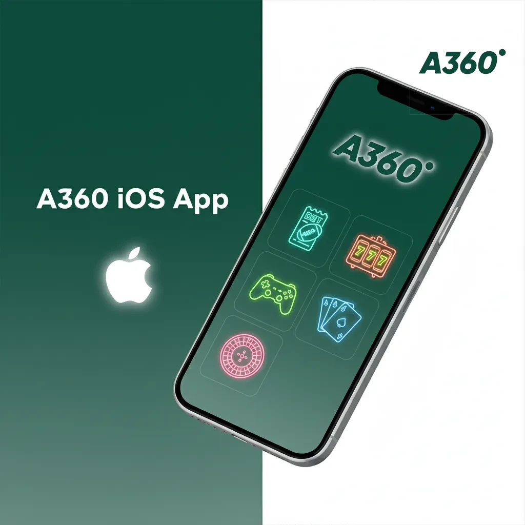 Pantallas de la app A360 en iPhone y iPad, con deportes, casino, pagos y retiros; iOS 12+, 150–200 MB.