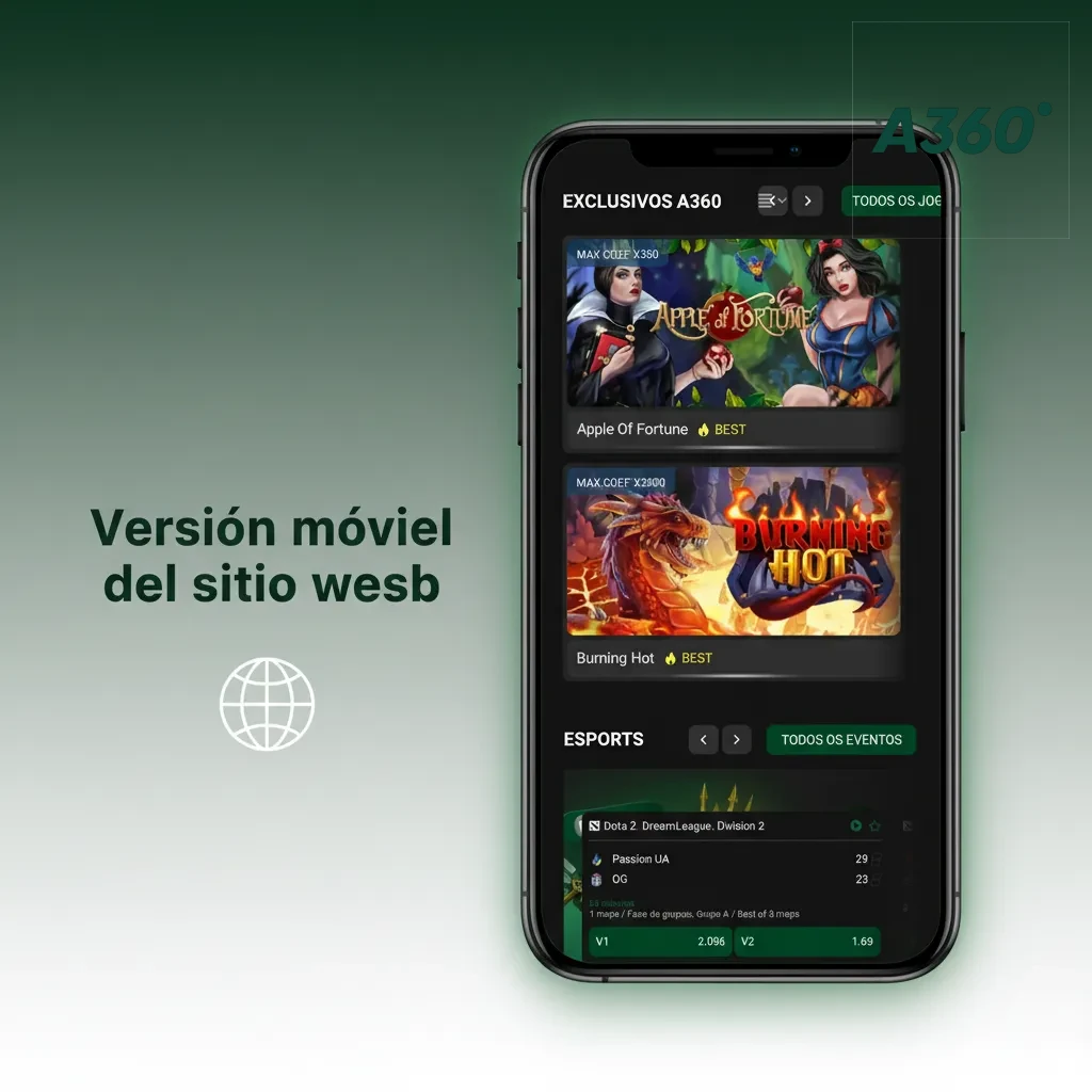 Pantalla de smartphone con versión móvil del sitio de apuestas y casino: slip fijo, depósitos y retiros, estadísticas en vivo