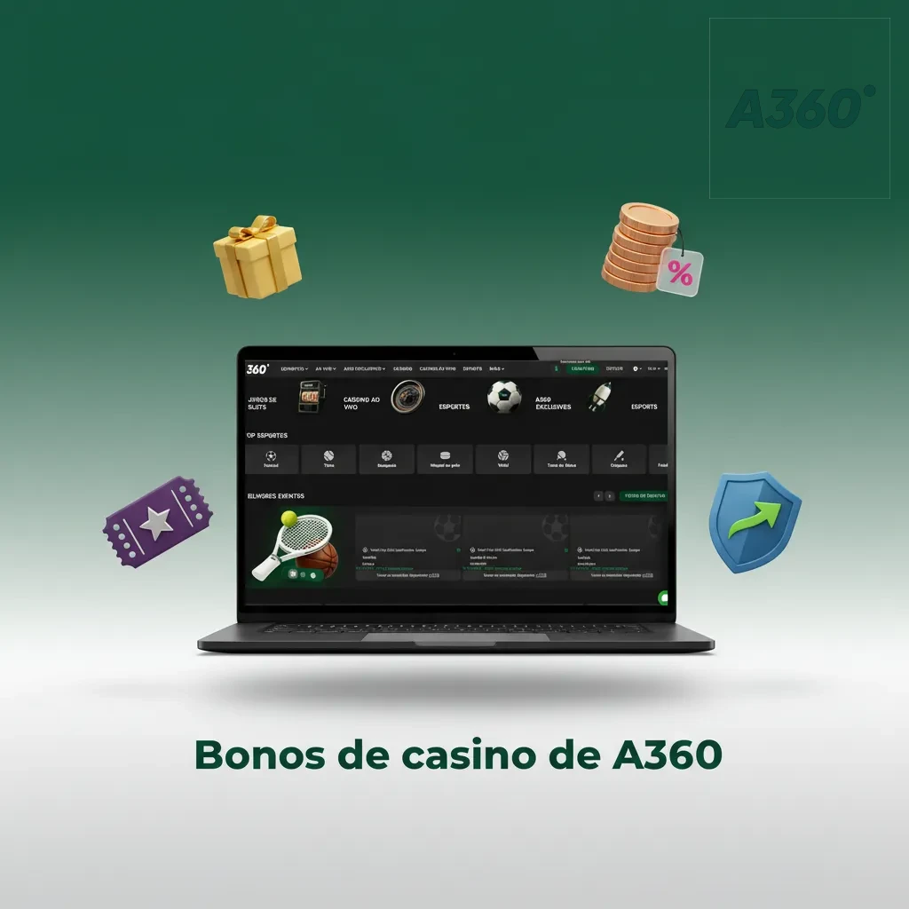 Banner de A360 con bonos de casino: bienvenida 200%+150 giros, recarga slots 50%, cashback en vivo, torneos y sorteos