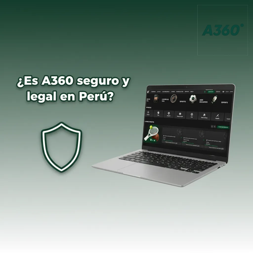 Infografía sobre seguridad y legalidad de A360 en Perú: cifrado, licencias, normativa, juego responsable y soporte 24/7.