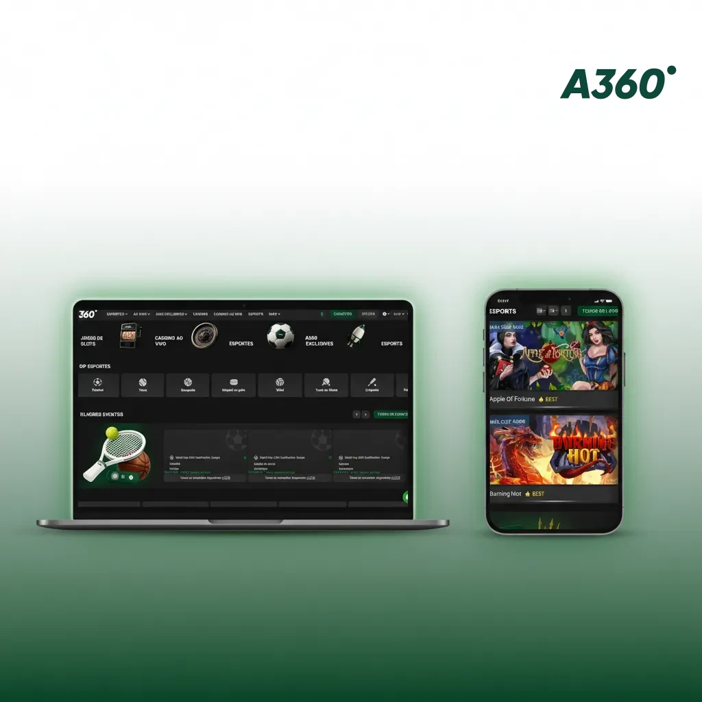 Interfaz A360 para México con barra superior: Deportes, En vivo, eSports, Casino, Promociones, Resultados y Ayuda.