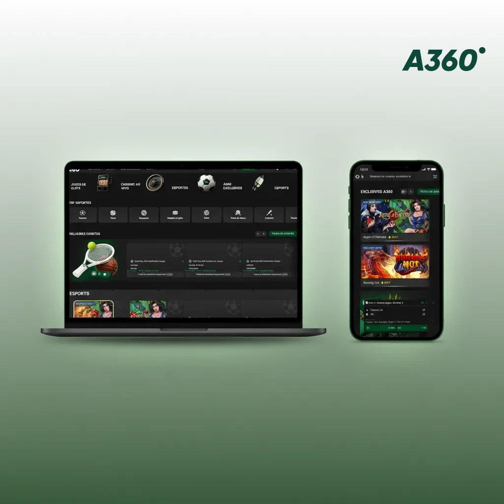 Interfaz de A360 para Chile: menú con Deportes, En Vivo, eSports, Casino, Promociones; acceso a cuenta, depósito y retiros.