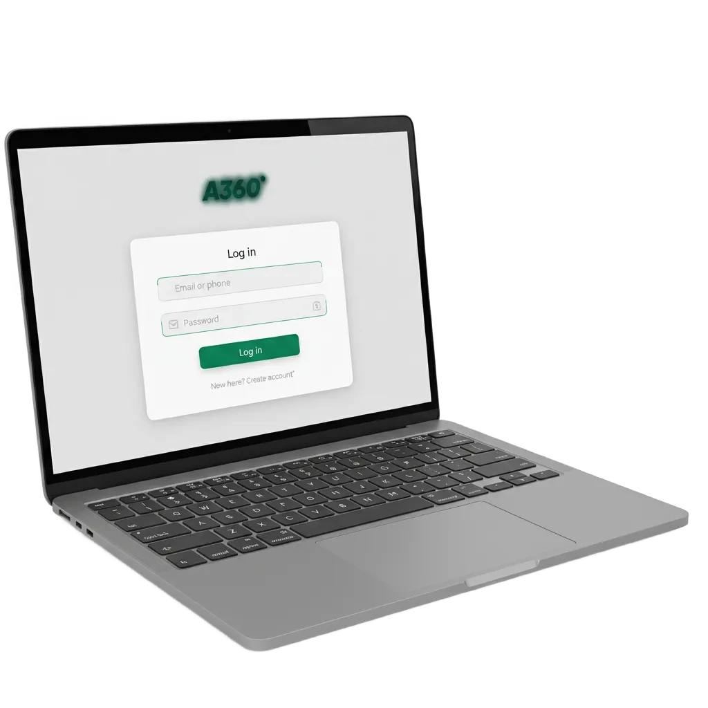 Página de inicio de sesión de A360 en Argentina; email, contraseña y 2FA; acceso a apuestas deportivas y casino.