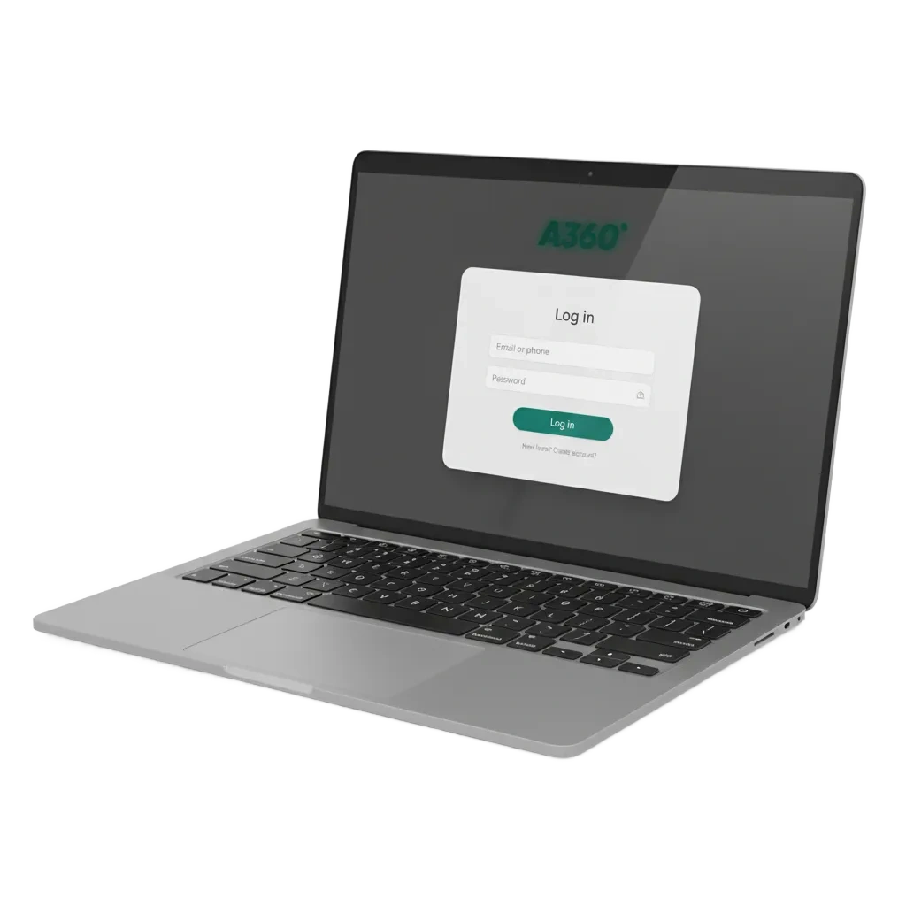 Pantalla de inicio de sesión de A360 Ecuador con campos de correo o celular y contraseña, opción de verificación en 2 pasos