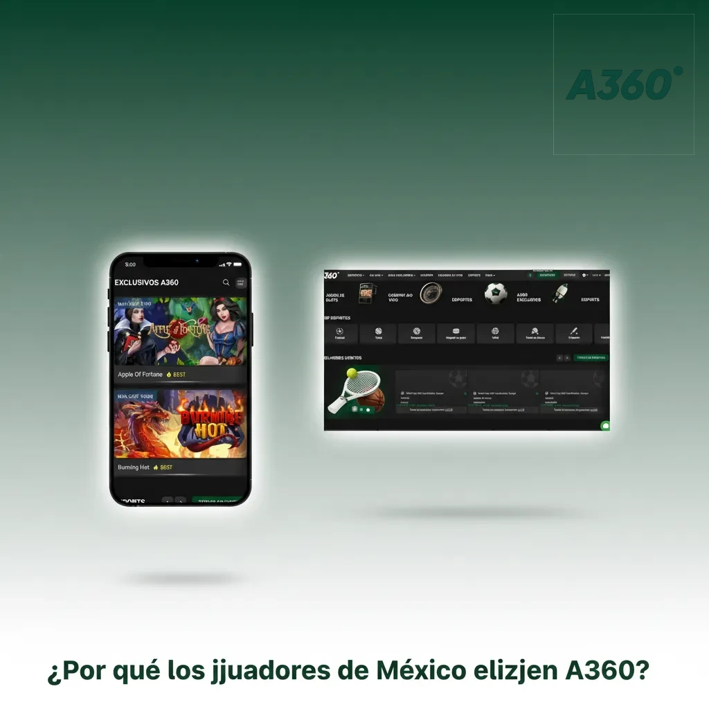 Banner: ¿Por qué jugadores de México eligen A360? Pagos locales, MXN, catálogo popular, soporte en español 24/7 y app ligera